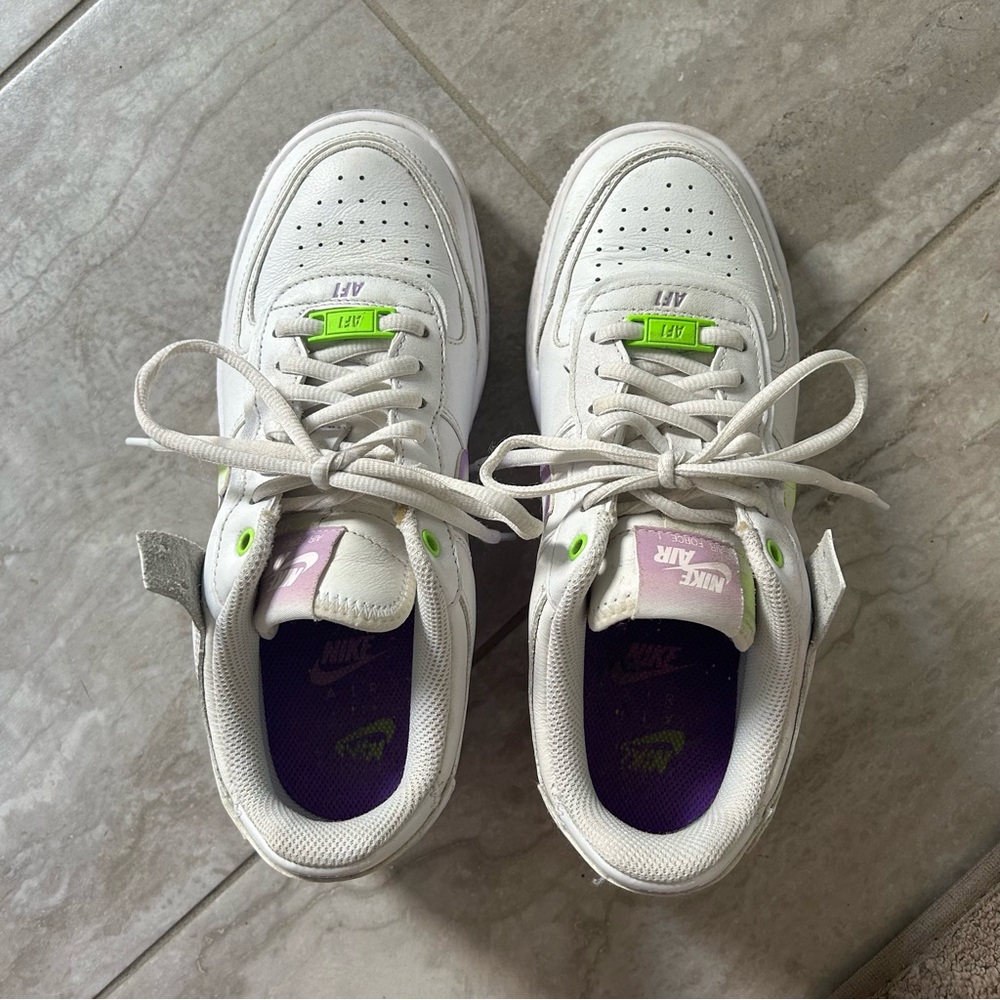 Nike Airforce 1s Shadow Design with Green and Purple Embellishments